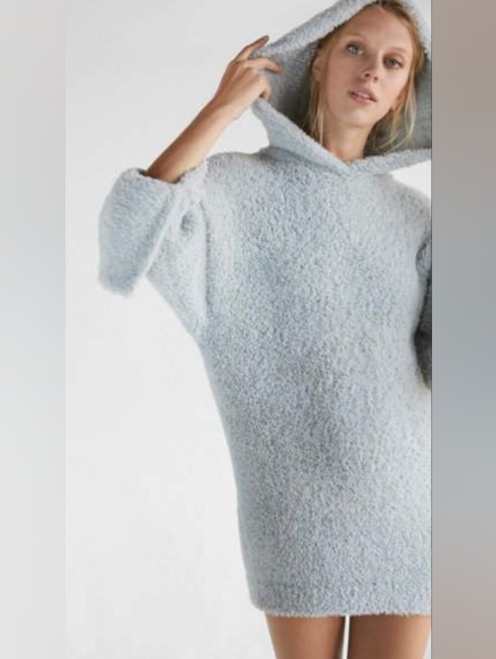 Like New! Cozy Hooded Plush Sweater Dress W/Belle Slit Sleeves-Oversized